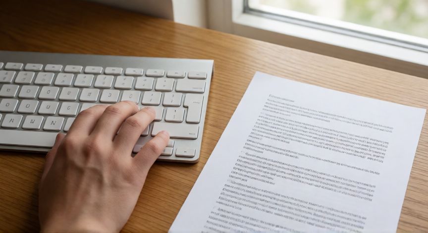 en word justificar, Manos usando la combinación de teclas Ctrl+J en un teclado para justificar texto en Word