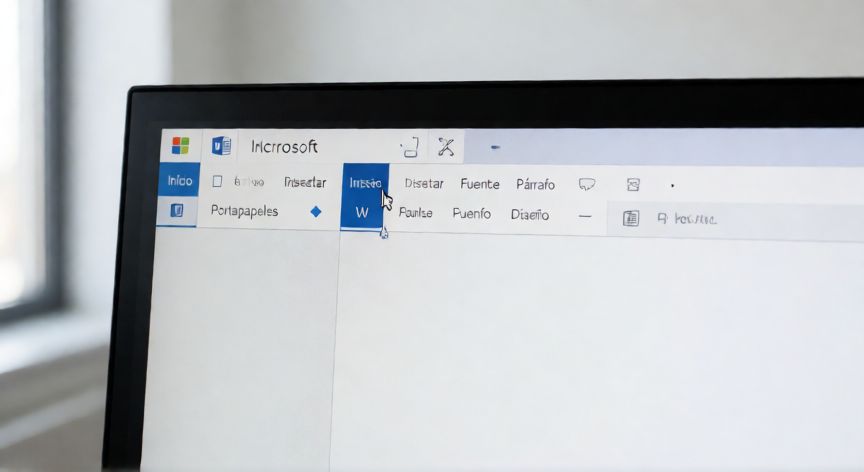 en word la cinta de opciones, Vista de la cinta de opciones de Microsoft Word con sus pestañas y grupos visibles