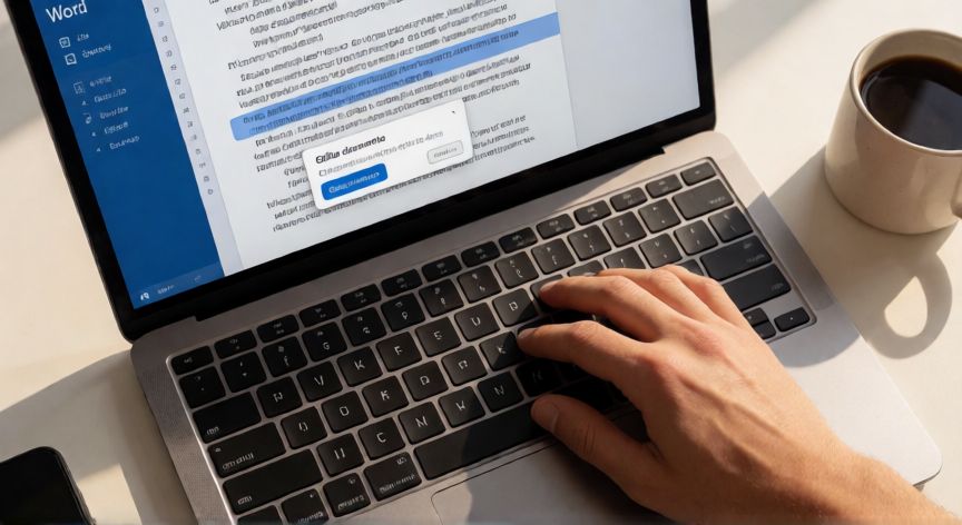 en word me sale no puede hacer este cambio porque la seleccion esta bloqueada, Person desbloqueando un documento de Word en un portátil de oficina