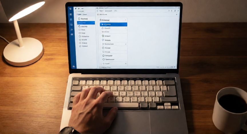 en word no veo el cursor, Persona abriendo las opciones avanzadas de Word en su portátil para resolver el problema del cursor
