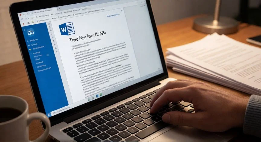 Persona escribiendo un documento en Word con formato APA: interlineado doble y sangría de párrafo visibles