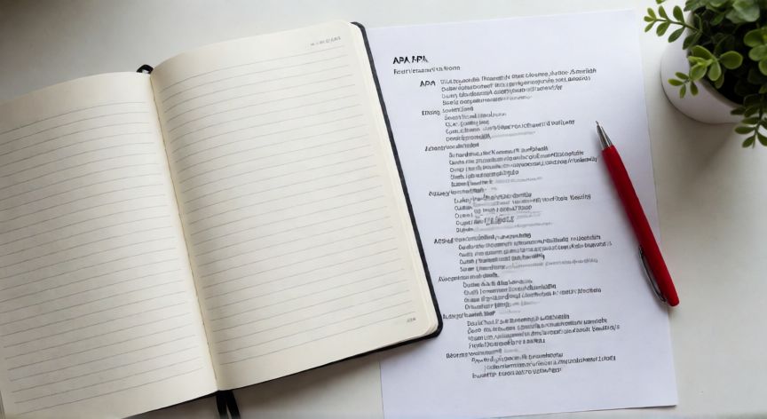 en word normas apa, Lista de referencias bibliográficas en formato APA con sangría francesa impresa sobre un escritorio