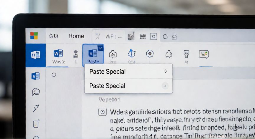 en word para copiar y pegar, Interfaz de Word mostrando el botón Pegar y la opción Pegar especial en el menú contextual