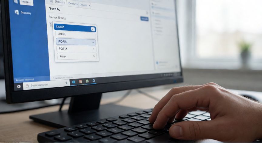 en word que es pda, Pantalla de Word mostrando la opción Guardar como PDF/A en el diálogo de tipos de archivo