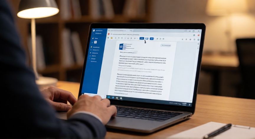 en word que significa pda, Persona trabajando en Microsoft Word con el cursor sobre la barra de herramientas
