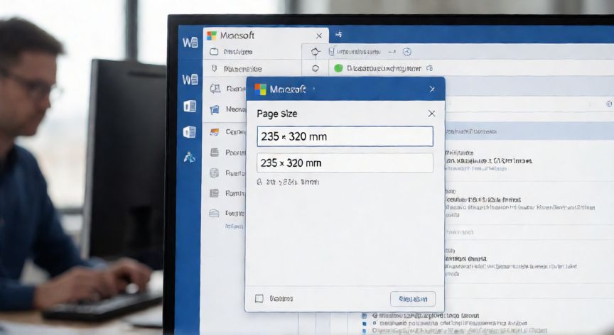 en word que tamaño es la hoja oficio, Pantalla de Word mostrando la configuración de tamaño personalizado de página en milímetros