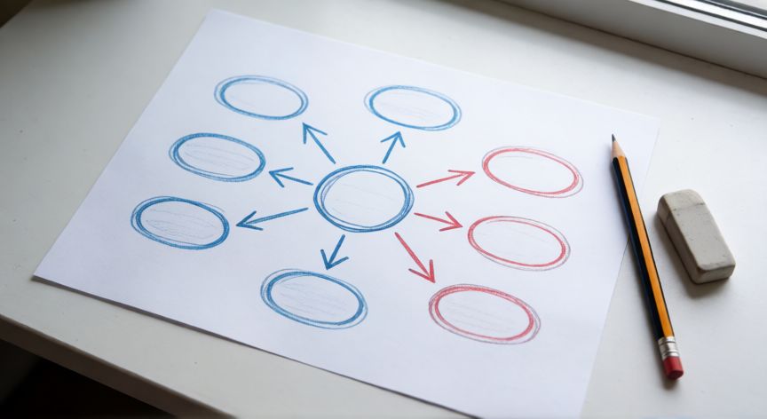 en word se puede hacer un mapa conceptual, Boceto en papel de la estructura de un mapa conceptual antes de pasarlo a Word