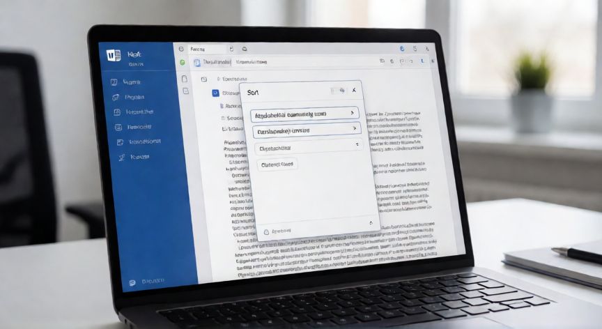 en word se puede ordenar alfabeticamente, Ventana de ordenación alfabética abierta en Microsoft Word sobre un portátil