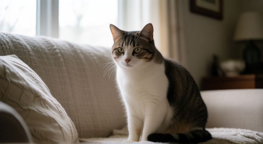 es mejor adoptar animales que comprarlos, Gato adoptado adaptándose a su nuevo hogar en casa