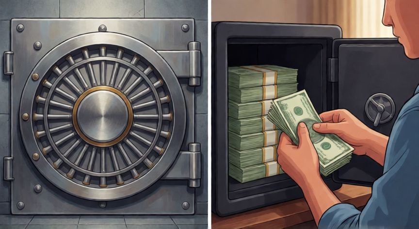 es mejor ahorrar en dolares, Comparación visual entre seguridad bancaria y almacenamiento de efectivo en casa para ahorrar en dólares