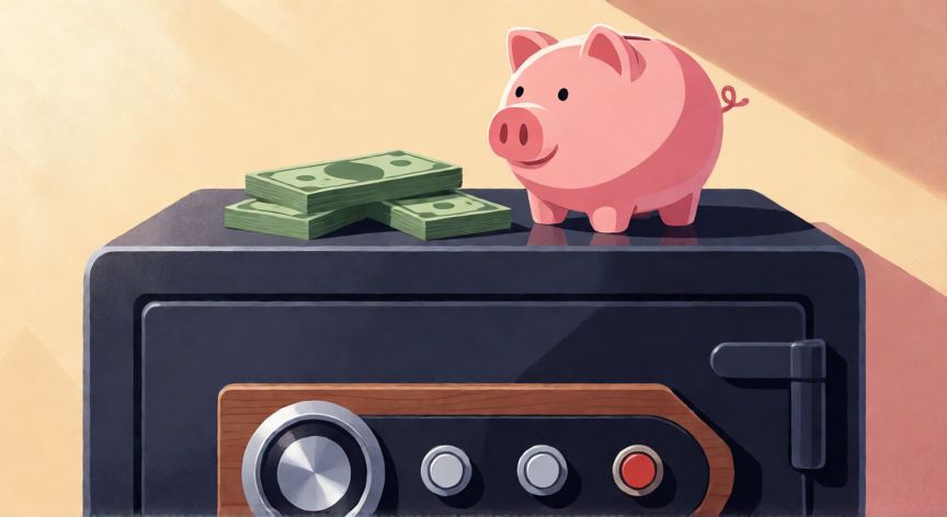 es mejor ahorrar o invertir, Cofre de seguridad con dinero ahorrado representando la seguridad financiera a corto plazo