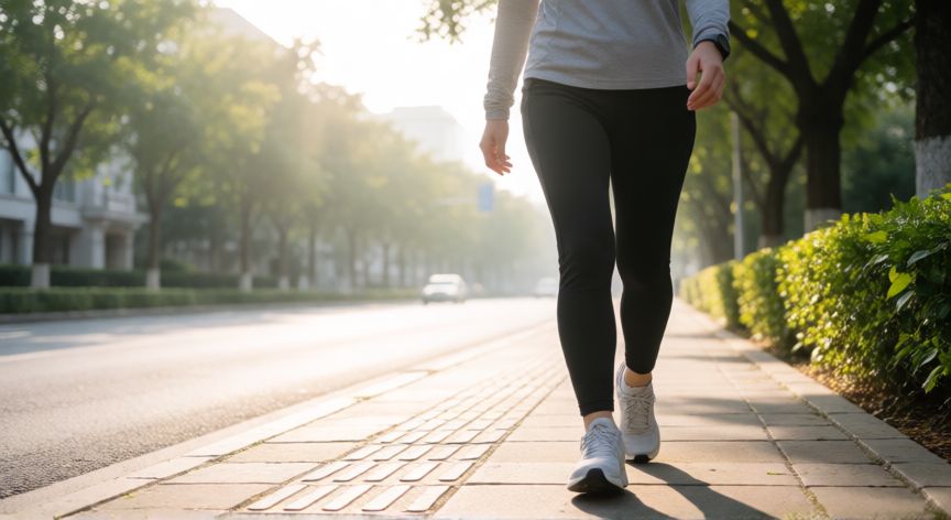 es mejor andar antes o despues de comer, Persona caminando antes del desayuno al amanecer