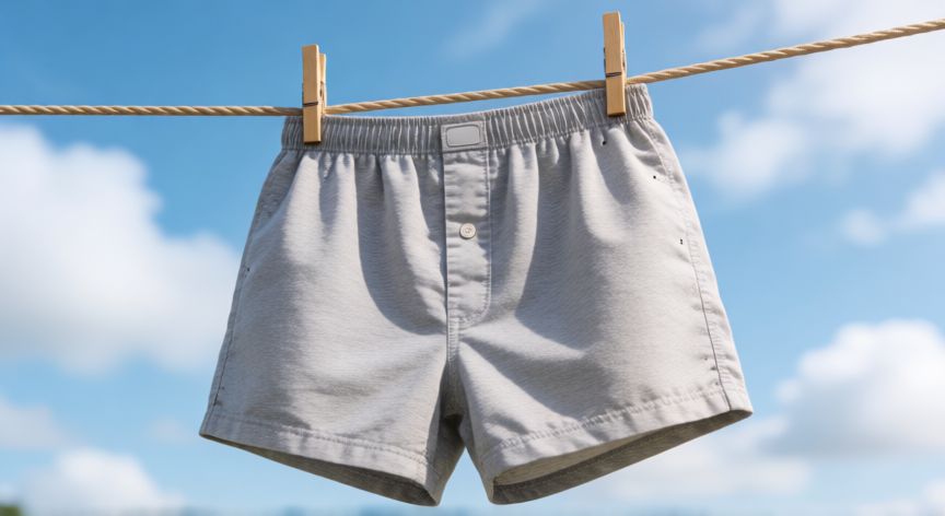es mejor andar con. boxer o sin boxer, Boxer de algodón colgado en una cuerda al sol