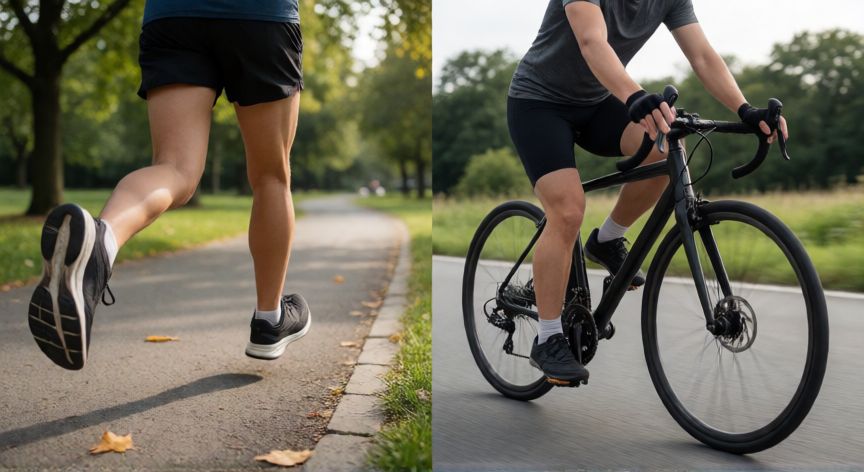 es mejor andar en bici o trotar, Comparación visual entre correr a pie y montar en bicicleta al aire libre