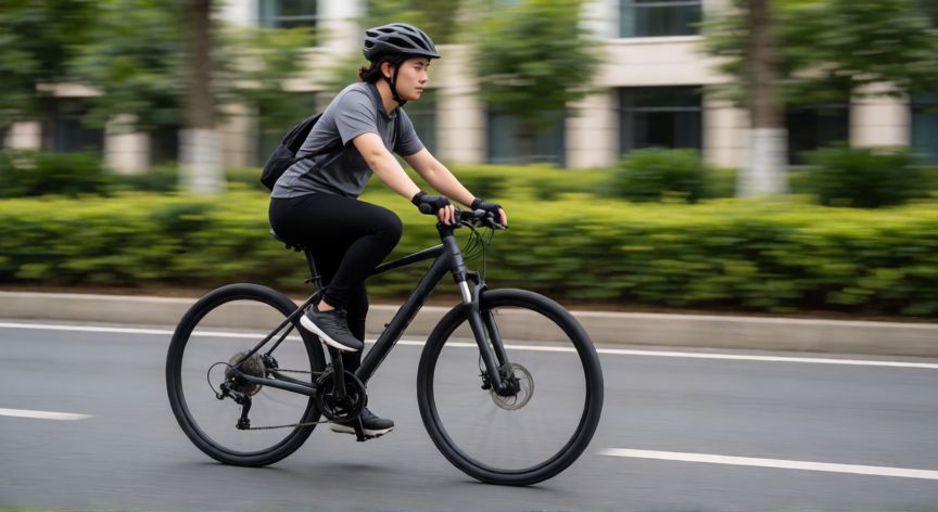 es mejor andar o bicicleta, Persona montando en bicicleta por una carretera asfaltada
