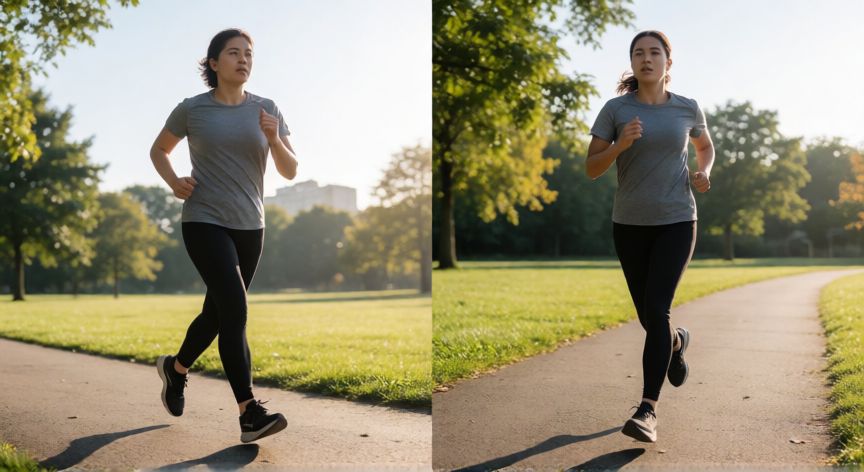 es mejor andar o correr para adelgazar, Persona corriendo y otra caminando en un parque al aire libre
