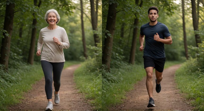 es mejor andar que correr, Comparativa visual entre caminar y correr en un entorno natural