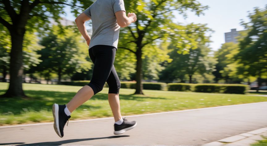 es mejor andar rapido o lento, Persona caminando rápido en un parque soleado
