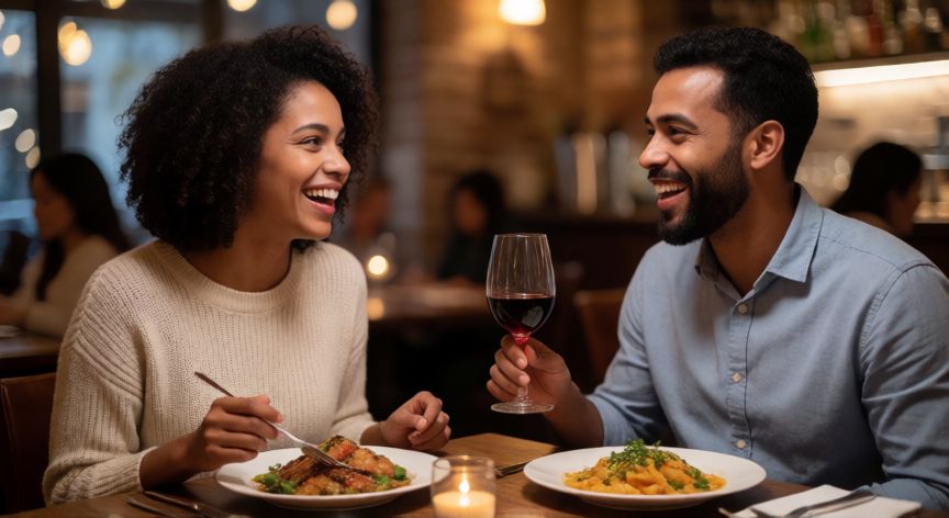 es mejor andar soltero, Amigos compartiendo una cena y conversación animada