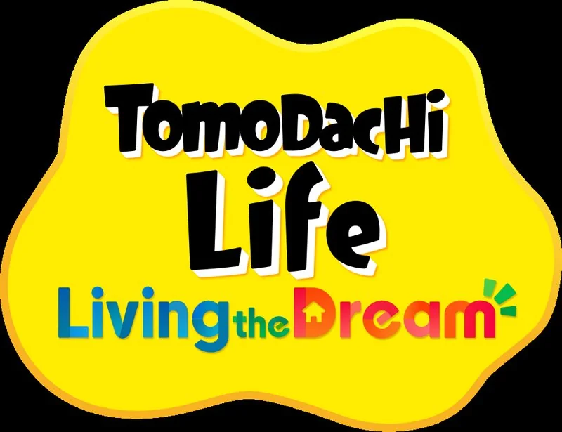 es mejor animal crossing o tomodachi life, Logotipo oficial de Tomodachi Life: Living the Dream sobre fondo amarillo