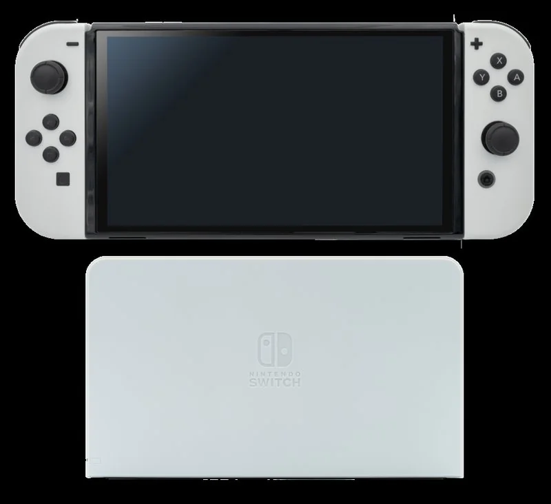 es mejor comprar la switch oled o la switch 2, Nintendo Switch OLED con Joy-Con blancos y su dock oficial, consola y base
