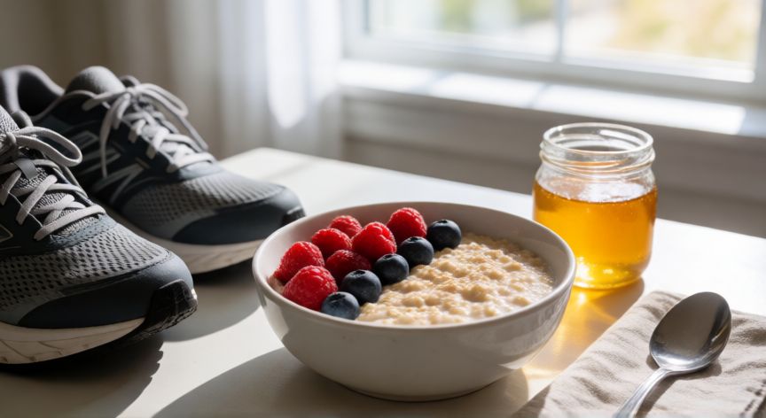 es mejor correr antes o despues de desayunar, Desayuno saludable junto a zapatillas de correr