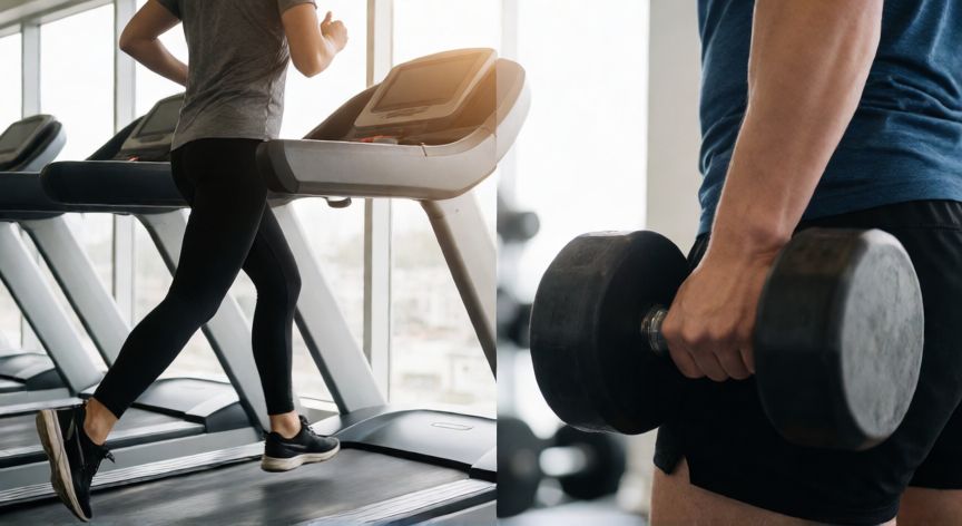 es mejor correr antes o despues de hacer fuerza, Comparativa entre correr en cinta y hacer ejercicio de fuerza con mancuernas en el gimnasio