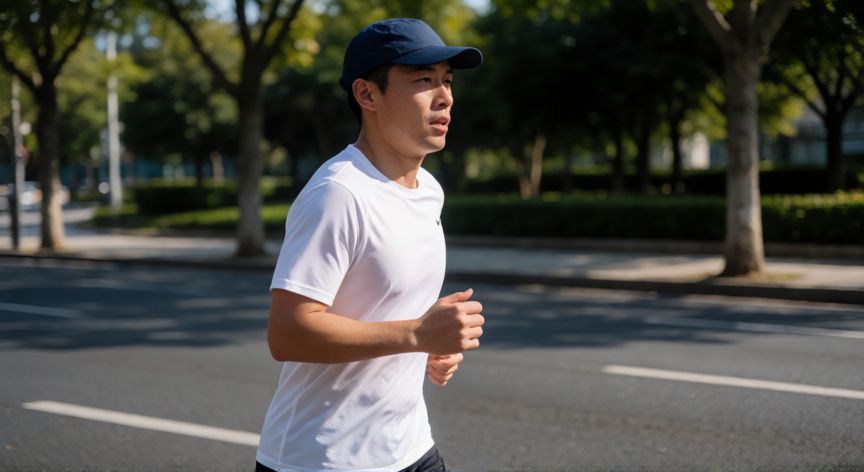 es mejor correr con gorra o sin gorra, Corredor usando gorra técnica en un día soleado