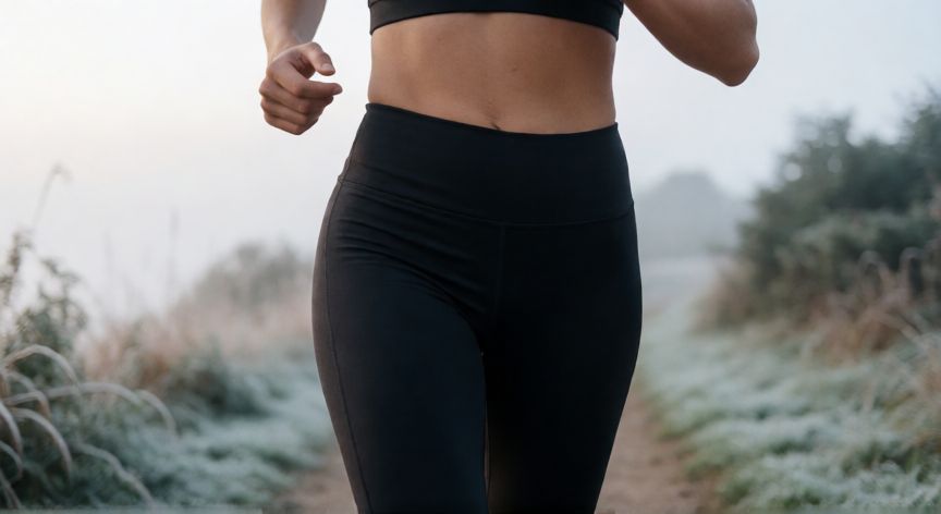 es mejor correr con short o leggins, Corredora con leggings de compresión en un sendero