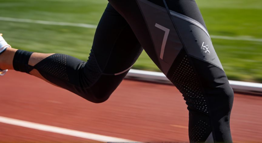 es mejor correr con short o pants, Detalle de pantalones técnicos de compresión para correr en pista