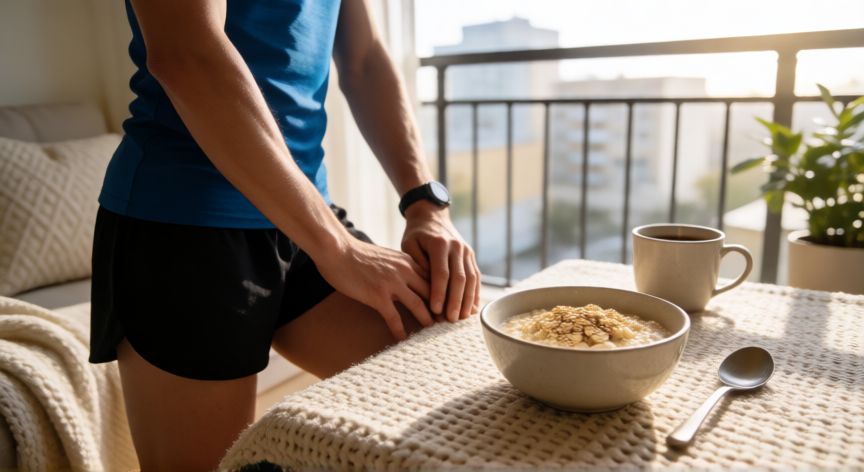 es mejor correr en ayunas o desayunado, Preparación del desayuno antes de salir a correr con avena y café