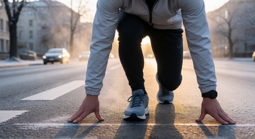 es mejor correr en ayunas o no, Corredor iniciando su ruta en ayunas al amanecer en la ciudad