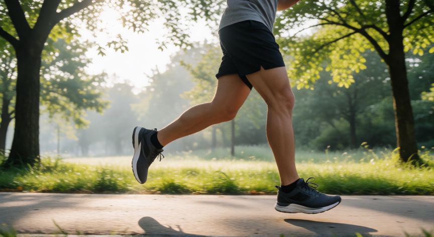 es mejor correr en cinta o al aire libre, Hombre corriendo al aire libre en un parque por la mañana