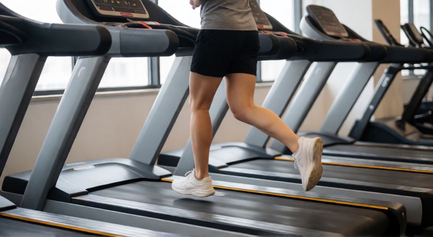 es mejor correr en trotadora o en piso firme, Corredor entrenando en cinta de correr en gimnasio