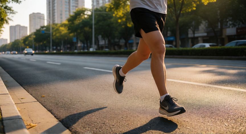es mejor correr en trotadora o en piso firme, Corredor corriendo por la calle en asfalto al amanecer