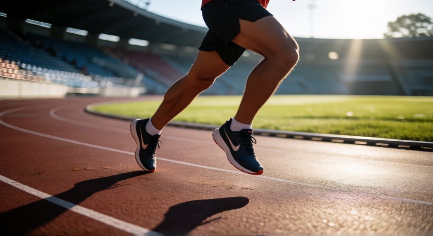 es mejor correr o andar con inclinación, Corredor entrenando al aire libre en una pista de atletismo
