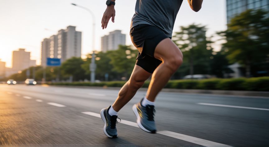 es mejor correr o bailar, Corredor profesional entrenando al amanecer en una calle urbana