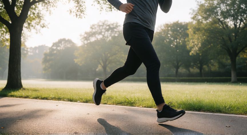 es mejor correr o caminar rapido, Persona corriendo en un parque mostrando la intensidad del ejercicio de impacto alto