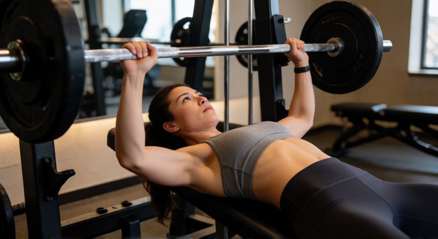 es mejor correr o hacer pesas, Mujer levantando mancuernas en un gimnasio moderno