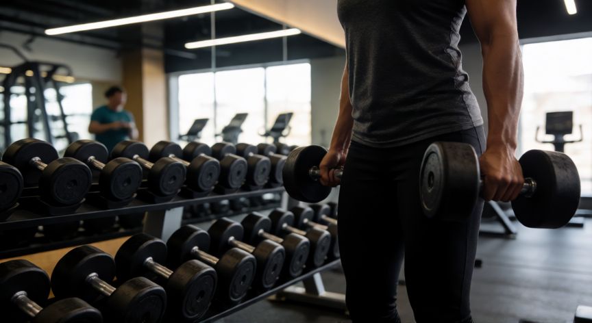 es mejor correr o ir al gym, Entrenador levantando pesas en el gimnasio para ganar masa muscular