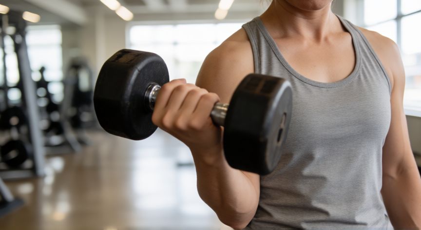 es mejor correr o levantar pesas, Entrenador levantando mancuerna en un gimnasio moderno