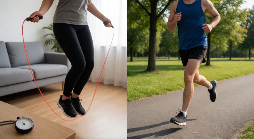 es mejor correr o saltar la cuerda, Comparativa entre saltar la cuerda en casa y correr al aire libre