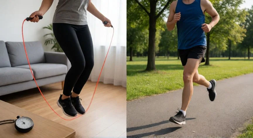 Comparativa entre saltar la cuerda en casa y correr al aire libre