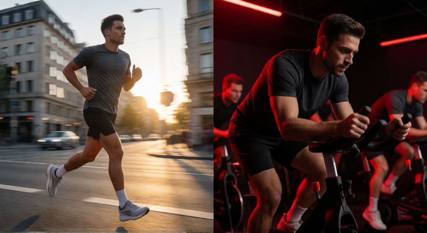es mejor correr o spinning, Comparativa visual entre correr al aire libre y hacer spinning en interior