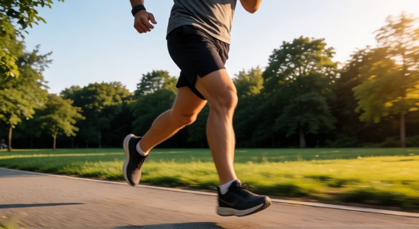 es mejor correr para bajar de peso, Hombre corriendo en un parque al atardecer haciendo ejercicio