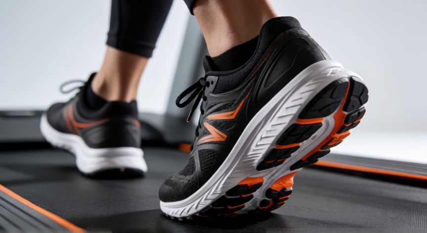 es mejor correr que caminar, Primer plano de pies con zapatillas deportivas en movimiento sobre pista