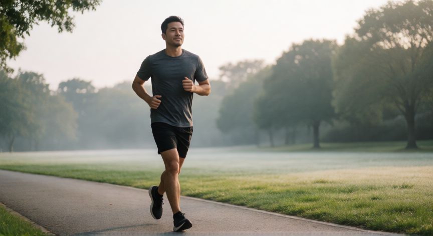 es mejor correr seguido o por intervalos, Corredor manteniendo un ritmo constante en un parque