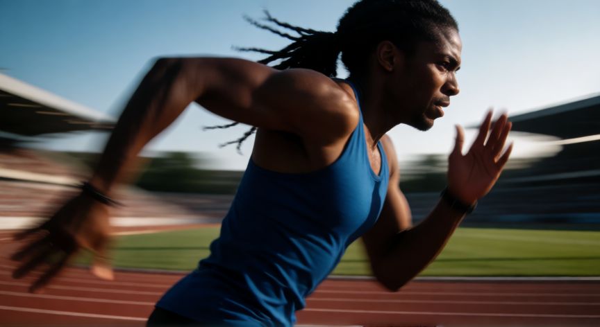 es mejor correr seguido o por intervalos, Atleta realizando sprints intensos en pista de atletismo