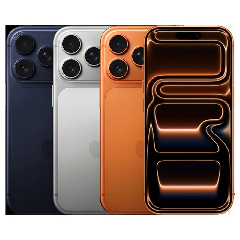 es mejor iphone que samsung, Colección de colores del iPhone 17 Pro Max mostrando el módulo de cámaras trasero y el diseño frontal