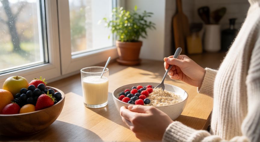 es mejor ir a correr antes o despues de desayunar, Desayuno saludable previo al ejercicio con frutas y cereales